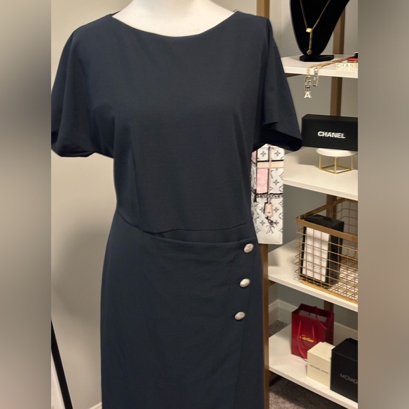 Hugo Boss Datera Wrap Front Sheath Dress In Midnight NWT 48/12 - Picture 5 of 12